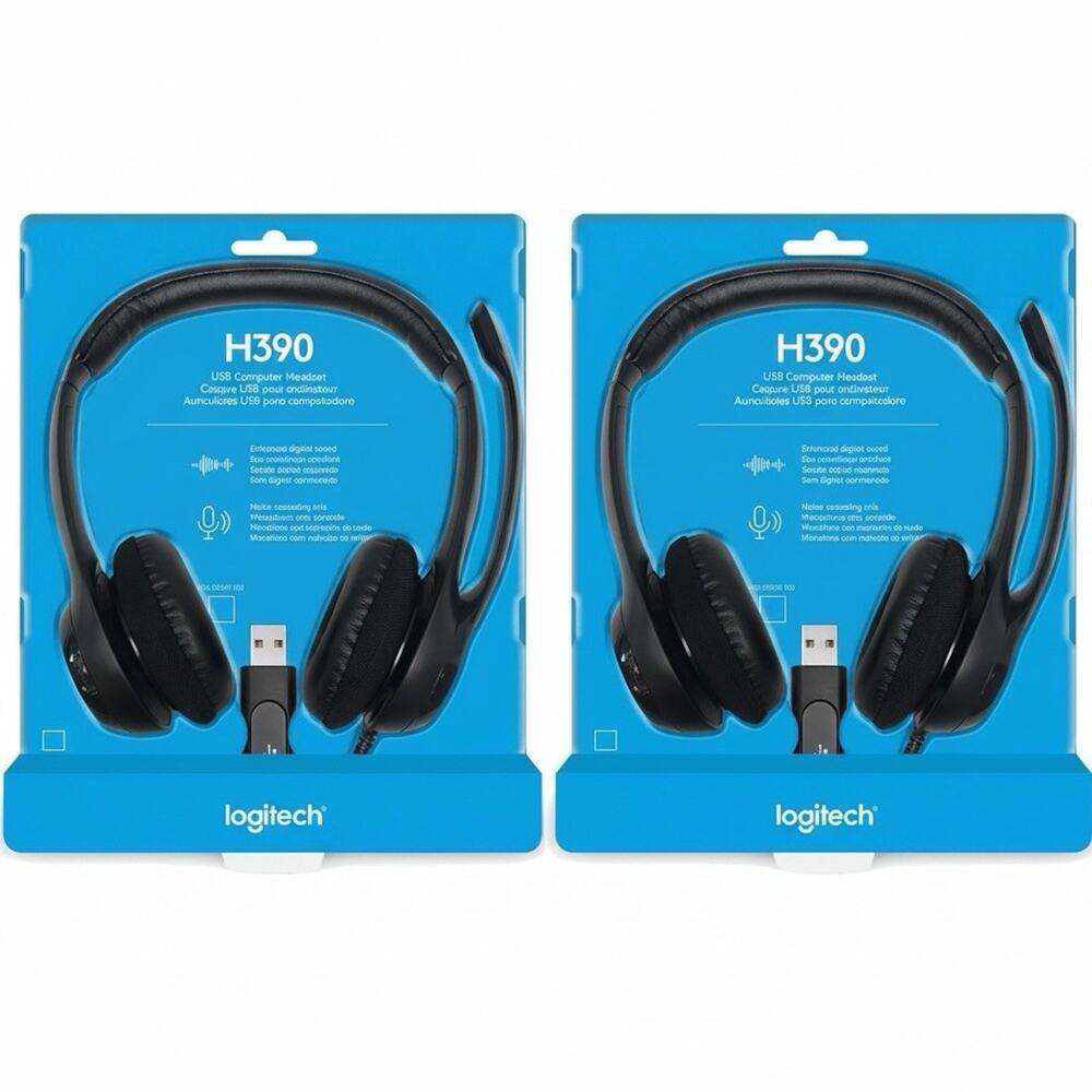 Logitech H390 Black USB Wired Computer Headset Noise-Canceling Microphone 2 Pack